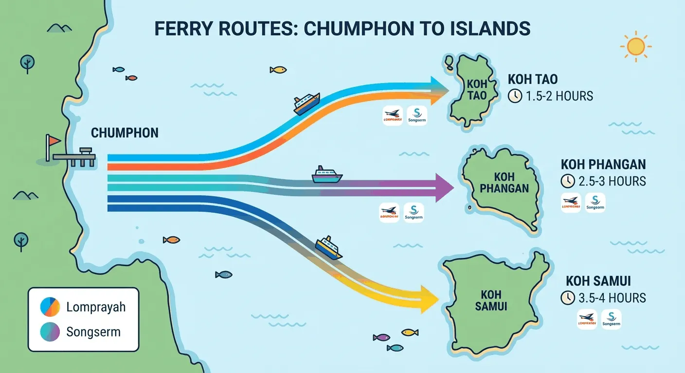 Infographic map of ferry routes from Chumphon