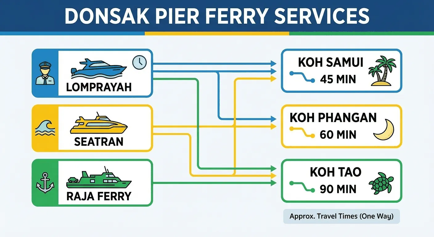 Infographic of Donsak Pier ferry operators and destinations