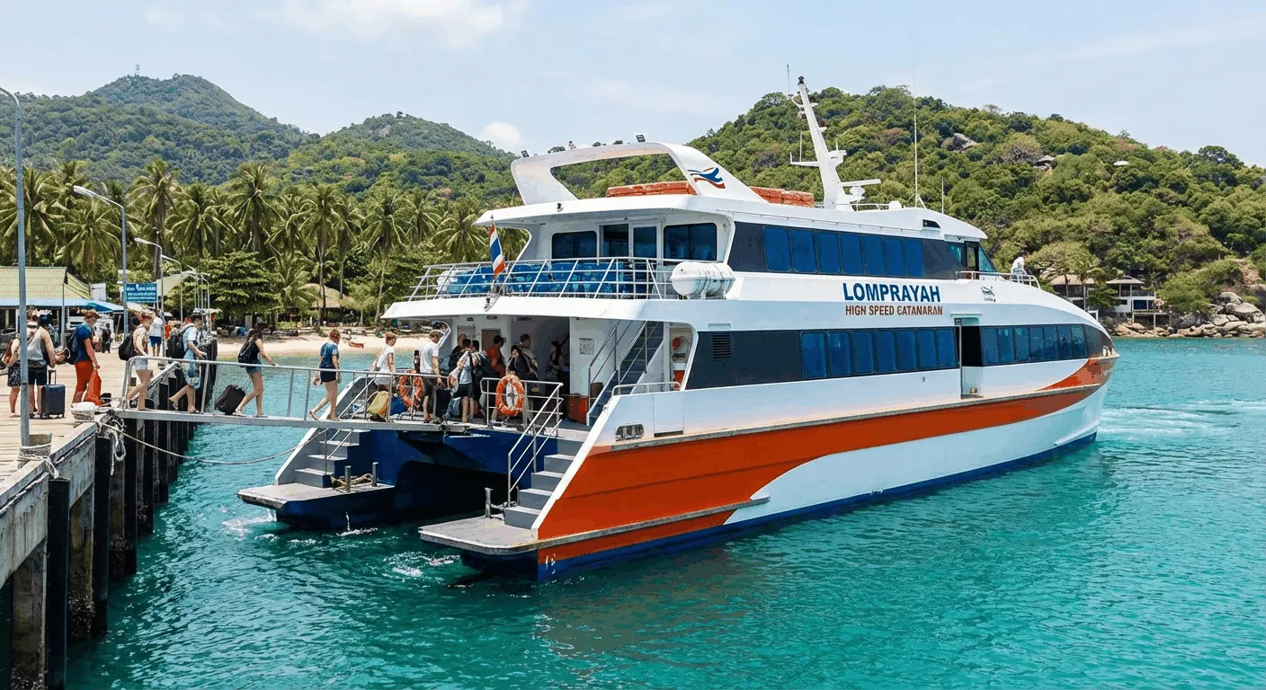 High-speed catamaran departing Koh Tao