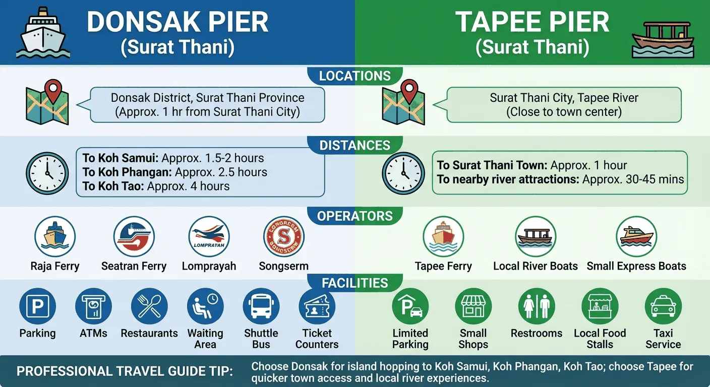Infographic comparing Donsak Pier and Tapee Pier